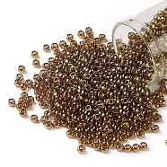 TOHO Round Seed Beads, Japanese Seed Beads, (421) Gold Luster Transparent Pink, 8/0, 3mm, Hole: 1mm, about 10000pcs/pound(SEED-TR08-0421)