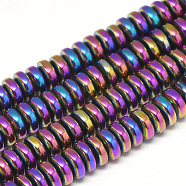 Electroplate Non-magnetic Synthetic Hematite Beads Strands, Heishi Beads, Disc/Flat Round, Multi-color Plated, 6x2.5mm, Hole: 2mm, about 150pcs/strand, 15.7 inch(G-T061-42C)