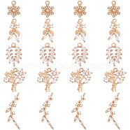 20Pcs 5 Styles Brass Micro Pave Clear Cubic Zirconia Pendants, Long-Lasting Plated, Flower & Branch & Leaves Charm, Light Gold, 12.5~28x9~14x2~3.5mm, Hole: 1.2~1.6mm, 4pcs/style(KK-BBC0005-69)