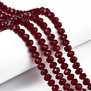 Glass Beads Strands, Faceted, Rondelle, Dark Red, 8x6mm, Hole: 1mm, about 65~68pcs/strand, 15.7~16.1 inch(40~41cm)(EGLA-A034-T8mm-D32)