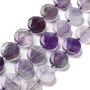 Natural Amethyst Beads Strands, with Seed Beads, Faceted Hexagonal Cut, Flat Round, 12~12.5x5~6mm, Hole: 1.2~1.4mm, about 27~29pcs/strand, 15.55~15.75 inck(39.5~40cm)(G-NH0004-022)