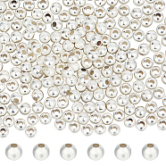 Brass Spacer Beads, Long-Lasting Plated, Round, 925 Sterling Silver Plated, 4x3.5mm, Hole: 1.6mm, about 260pcs/box(KK-BBC0012-18B)