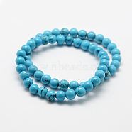Synthetic Turquoise Round Beads Stretch Bracelets, Dyed, Dark Turquoise, 2 inch(50mm), 6mm(BJEW-G550-08-6mm)