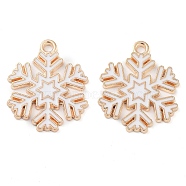 Christmas Theme Barrel Plating Alloy Enamel Pendants, Cadmium Free & Lead Free, Light Gold, Snowflake, 22x18.5x1mm, Hole: 1.6mm(X-PALLOY-S192-01KCG-01)