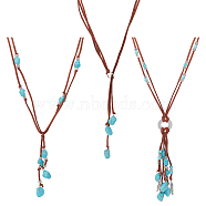 3Pcs 3 Style Ethnic Style Natural Turquoise Chips & Alloy Lariat Necklaces for Women, Antique Silver, 17.72~25.59 inch(45~65cm), 1pc/style(NJEW-AN0001-58)