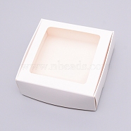 Paper Candy Boxes, Bakery Box, with PVC Clear Window, for Party, Wedding, Baby Shower, Square, White, 9.5x9.5x3.5cm(CON-WH0074-52A-02)