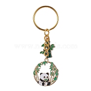 Panda & Bamboo Alloy Enamel Pendant Keychains, with Iron Split Key Rings, Golden, 7.95cm(KEYC-JKC00629-04)