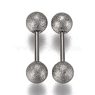 304 Stainless Steel Ball Stud Earrings, Textured, Barbell Cartilage Earrings, Stainless Steel Color, 16x5mm, Pin: 0.7mm, 12pairs/set(EJEW-H113-01P-D)