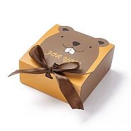 Cartoon Cardboard Paper Gift Box, with Ramdom Color Ribbon, Rectangle, Camel, Animal Pattern, Fold: 12.9x11.5x5.1cm(CON-G016-01C)