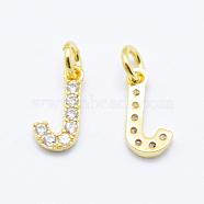 Brass Micro Pave Grade AAA Cubic Zirconia Charms, Letter J, Cadmium Free & Nickel Free & Lead Free, Real 18K Gold Plated, 9x4.5x1.5mm, Hole: 2mm(ZIRC-P067-11G-J-NR)