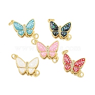 Rack Plating Brass & Cubic Zirconia & Shell & Enamel Box Clasps, Cadmium Free & Lead Free, Long-Lasting Plated, Butterfly, Mixed Color, 17x15.5x4mm, Hole: 2.5mm(KK-S373-04G)