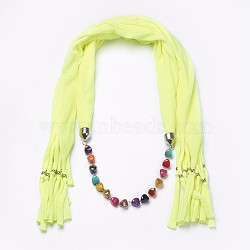 Simple Design Women's Beaded Cloth Scarf Necklaces, with CCB Plastic Findings, Champagne Yellow, 76.3inches~77.9inches(194~198cm)(NJEW-K111-02B)