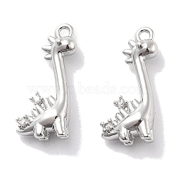 Brass Micro Pave Clear Cubic Zirconia Pendants, Dinosaur Charms, Real Platinum Plated, 18x10.5x5mm, Hole: 1.2mm(KK-M102-39P)