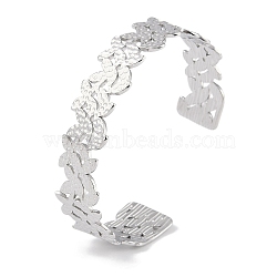 Non-Tarnish 304 Stainless Steel Flower Open Cuff Bangles for Women, Stainless Steel Color, Inner Diameter: 2-1/2 inch(6.2cm), 15mm(BJEW-C071-14P)