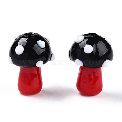 Handmade Lampwork Beads Strands, Mushroom, Black, 15~16.5x11.5~13mm, Hole: 2mm, about 20pcs/strand, 12.60~12.99 inch (32~33cm)(X-LAMP-N024-09A)