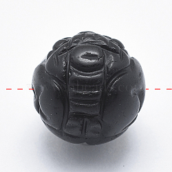 Carved Round Natural Obsidian Beads, 10mm, Hole: 1mm(G-P360-01-10mm)