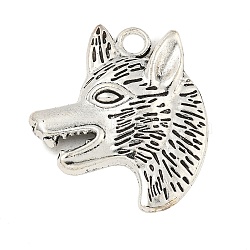 Tibetan Style Wolf Head Alloy Pendants, Cadmium Free & Lead Free, Antique Silver, 33x29x4mm, Hole: 4mm, about 113pcs/500g(TIBEP-Q043-273-RS)