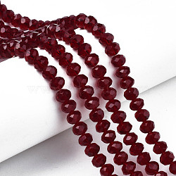 Glass Beads Strands, Faceted, Rondelle, Dark Red, 8x6mm, Hole: 1mm, about 63~65pcs/strand, 39~40cm(EGLA-A034-T8mm-D32)