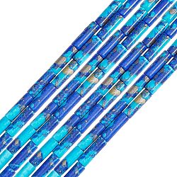 2Strands Assembled Synthetic Gold Line Turquoise and Lapis Lazuli Beads Strands, Column, 13x4mm, Hole: 0.7mm, about 31 pcs/Strand, 15.75 inch(40 cm)(G-OC0003-22)