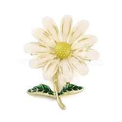 Alloy & Acrylic Flower Brooch with Enamel Leaf for Women, Yellow, 40.5x30mm(JEWB-M045-04LG)