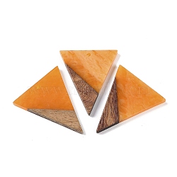 Resin & Wood Pendants, Inverted Triangle Charms, Orange, 37x31x3.5mm, Hole: 2mm(WOOD-F015-06C)