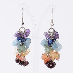 Chakra Mixed Gemstone Cluster Earrings, with 304 Stainless Steel Pins, 55mm, Pin: 0.6mm(X-EJEW-JE02047-01)