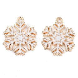 Christmas Theme Barrel Plating Alloy Enamel Pendants, Cadmium Free & Lead Free, Light Gold, Snowflake, 22x18.5x1mm, Hole: 1.6mm(X-PALLOY-S192-01KCG-01)