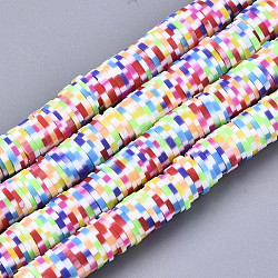 Rainbow Color Handmade Polymer Clay Beads Strands, for DIY Jewelry Crafts Supplies, Heishi Beads, Disc/Flat Round, Colorful, 6x0.5~1mm, Hole: 2mm, about 320~447pcs/Strand, 15.75 inch~16.14 inch(40~41cm)(X-CLAY-R091-6mm-02)