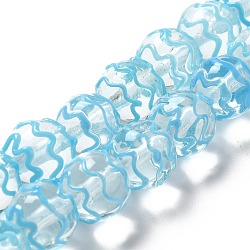 Handmade Bumpy Lampwork Beads, Round with Wave, Sky Blue, 12x11mm, Hole: 2mm, about 33pcs/strand, 14.57''(37cm)(LAMP-E023-13)