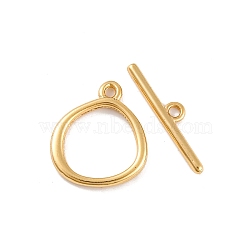 Brass Toggle Clasps, Lead Free & Cadmium Free, Real 24K Gold Plated, Ring: 16x14x2mm, Hole: 1.2mm, Bar: 19x1.6x1mm, Hole: 1.4mm(KK-U024-01G)