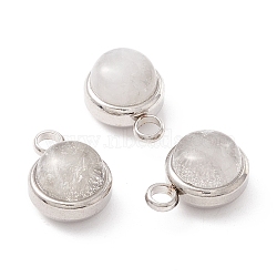 Natural Quartz Crystal Charms, Rock Crystal Charms, with 304 Stainless Steel Findings, Half Round, Stainless Steel Color, 13.5x10x7.5mm, Hole: 2.5mm(G-K325-01P-03)