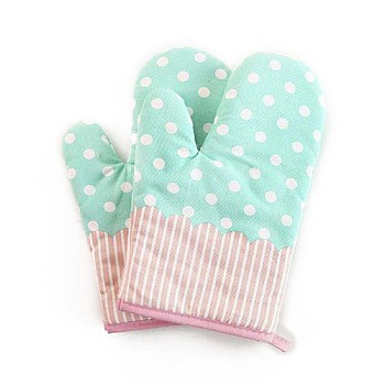 Cotton Oven Mitts, for Bakeware, Winter Warm Mitten Gloves, Polka Dot Pattern, 260x170mm