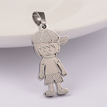 Boy 304 Stainless Steel Pendants, Stainless Steel Color, 27x14x2mm, Hole: 6x4mm