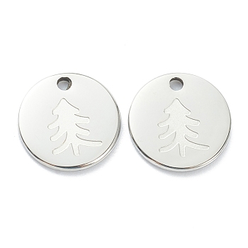 304 Stainless Steel Charms, Flat Round with Tree, Stainless Steel Color, 11.5x1mm, Hole: 1.5mm