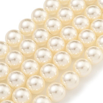 Glass Pearl Beads Strands, Round, Bisque, 12mm, Hole: 0.8mm, about 35pcs/strand, 16.14''(41cm)