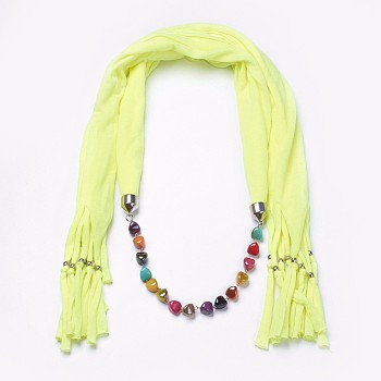 Simple Design Women's Beaded Cloth Scarf Necklaces, with CCB Plastic Findings, Champagne Yellow, 76.3 inch~77.9 inch(194~198cm)