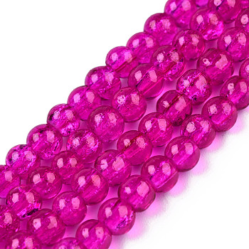 Spray Painted Crackle Glass Beads Strands, Round, Fuchsia, 6mm, Hole: 1.3~1.6mm, about 133pcs/strand, 31.4 inch