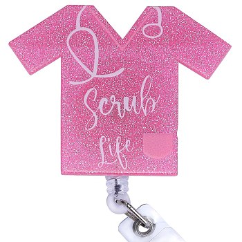 Glittered Acrylic & ABS Plastic Badge Reel, Retractable Badge Holder, Clothes, 101mm, Clothes: 48.5x62mm