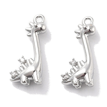 Brass Micro Pave Clear Cubic Zirconia Pendants, Dinosaur Charms, Real Platinum Plated, 18x10.5x5mm, Hole: 1.2mm