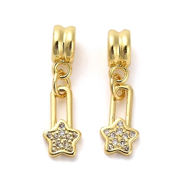 Rack Plating Brass Micro Pave Cubic Zirconia Charms, Long-Lasting Plated, Lead Free & Cadmium Free, Real 18K Gold Plated, Star, 23mm, Hole: 3.5mm