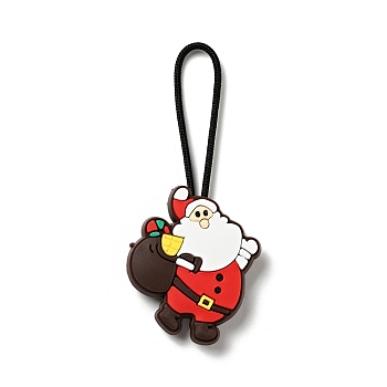 Christmas PVC Plastic Pendant Decorations, with Nylon Cord and Plastic Findings, Santa Claus, Red, 67mm