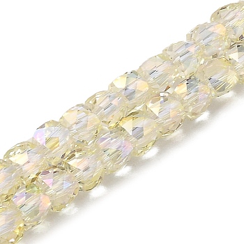 Electroplate Transparent Glass Beads Strands, Faceted, Cube, Champagne Yellow, 5x5x5mm, Hole: 1mm, about 83~84pcs/strand, 15.43~15.63 inch(39.2~39.7cm)