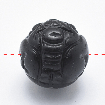 Carved Round Natural Obsidian Beads, 10mm, Hole: 1mm