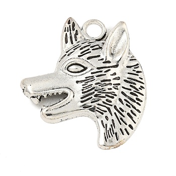 Tibetan Style Wolf Head Alloy Pendants, Cadmium Free & Lead Free, Antique Silver, 33x29x4mm, Hole: 4mm, about 113pcs/500g