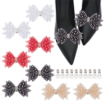 DIY Shoe Buckle Decoration, Including 8Pcs 4 Colors Polyester Rhinestone Bowknot and 10Pcs Iron Large Flat Blank Clips, Mixed Color, Bowknot: 117x67x4mm, 4 colors, 2pcs/color, 8pcs