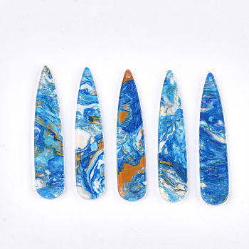 Cellulose Acetate(Resin) Big Pendants, teardrop, Dodger Blue, 55x11x2.5mm, Hole: 1.2mm