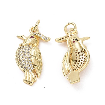 Brass Micro Pave Cubic Zirconia Pendants, Bird Charm, Real 18K Gold Plated, 24.5x13x3mm, Hole: 3mm