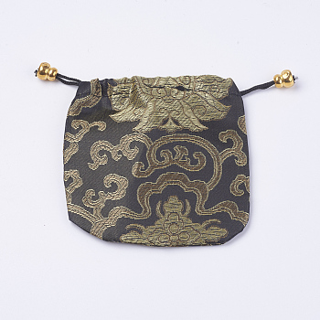 Silk Pouches, Drawstring Bag, Black, 10.5~11.5x11~11.5cm