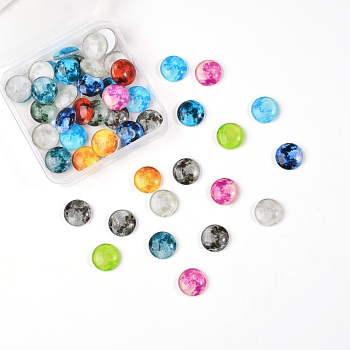 50Pcs Luminous Glass Cabochons, Planet Pattern, Half Round, Mixed Color, 15x4mm