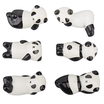 6Pcs 6 Styles Porcelain Chopsticks Stand, Chopsticks Rest, Panda, Black, 53~59x27~40x18~31.5mm, 1pc/style